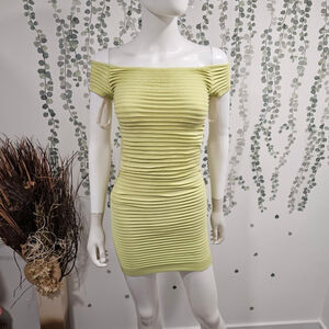 BCBGENERATION - Bright Lime Pleated Stretch Bodycon Mini Dress Sz S